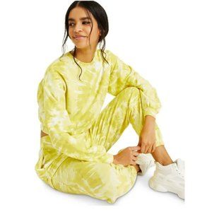 INC Women M Yellow Tie Dye Cropped Long Sleeves Sweatshirt Top NWT AR60